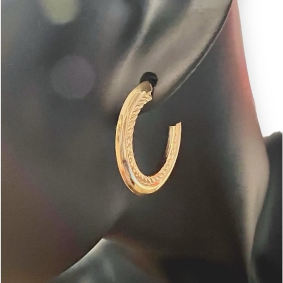 Vintage Gold post hoops with high shine and braided texture statement earrings - Picture 9 of 10